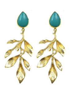 PENDIENTES ONLINE DORADOS LARGOS CON PIEDRA AZUL TURQUESA PARA BODAS