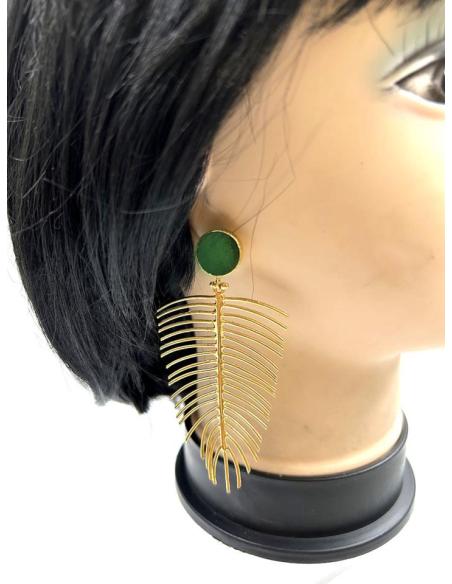 PENDIENTES LARGOS VERDES Y DORADOS PARA FIESTAS Y EVENTOS