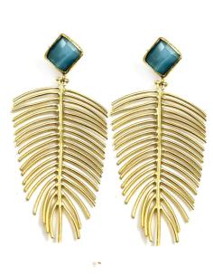 PENDIENTES LARGOS AZULES Y DORADOS PARA FIESTAS Y EVENTOS