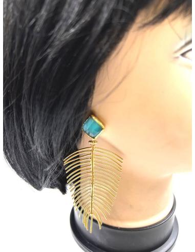 PENDIENTES LARGOS AZULES Y DORADOS PARA FIESTAS Y EVENTOS