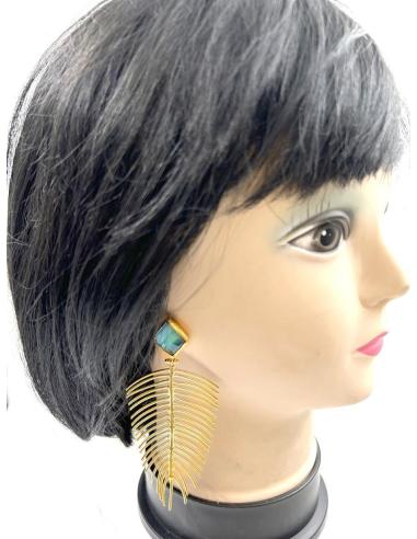 PENDIENTES LARGOS AZULES Y DORADOS PARA FIESTAS Y EVENTOS