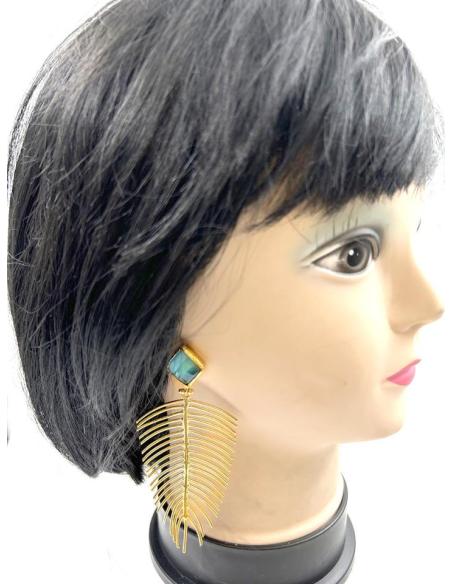 PENDIENTES LARGOS AZULES Y DORADOS PARA FIESTAS Y EVENTOS