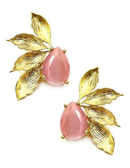 PENDIENTES BODAS DORADOS CON PIEDRAS ROSAS ESPECIAL EVENTOS DE DIA