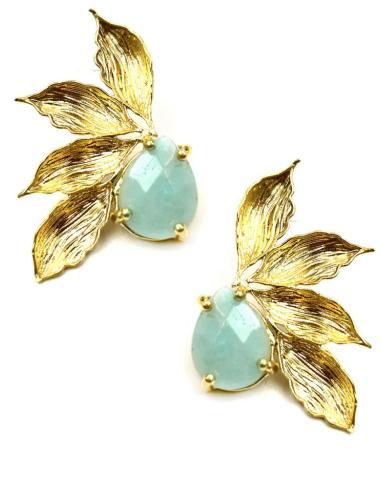 PENDIENTES BODAS DORADOS CON PIEDRAS AGUAMARINA ESPECIAL EVENTOS DE DIA