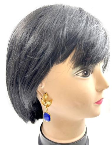 PENDIENTES MUJER LARGOS DORADOS Y AZULONES PARA CEREMONIAS