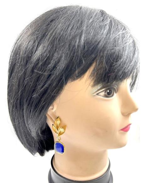 PENDIENTES MUJER LARGOS DORADOS Y AZULONES PARA CEREMONIAS