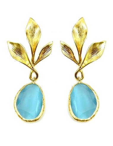 PENDIENTES MUJER LARGOS DORADOS Y AZULES TURQUESAS PARA BODAS
