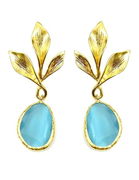 PENDIENTES MUJER LARGOS DORADOS Y AZULES TURQUESAS PARA BODAS