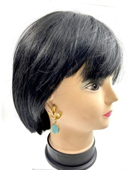PENDIENTES MUJER LARGOS DORADOS Y AZULES TURQUESAS PARA BODAS
