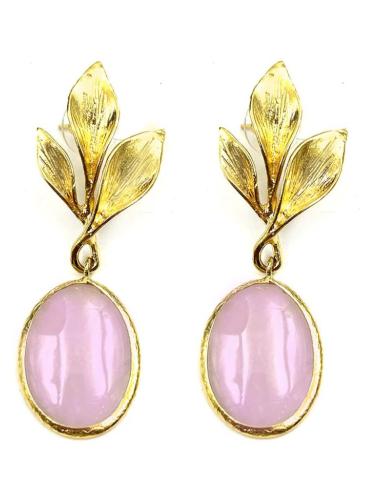 PENDIENTES BONITOS DORADOS CON PIEDRAS CUARZO ROSA