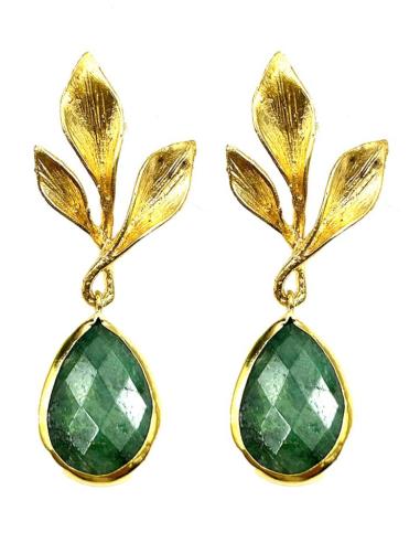 PENDIENTES BONITOS DORADOS CON PIEDRAS VERDES JADE PARA BODAS