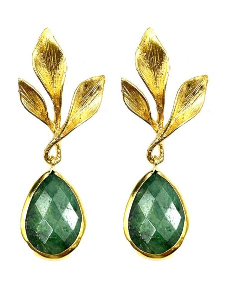 PENDIENTES BONITOS DORADOS CON PIEDRAS VERDES JADE PARA BODAS