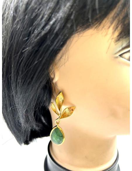 PENDIENTES BONITOS DORADOS CON PIEDRAS VERDES JADE PARA BODAS
