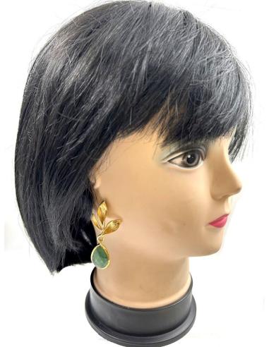 PENDIENTES BONITOS DORADOS CON PIEDRAS VERDES JADE PARA BODAS