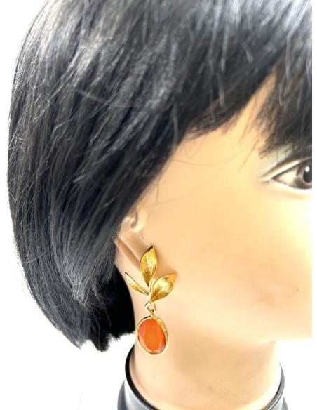 PENDIENTES NARANJAS Y DORADOS DE BODA Y COMUNION