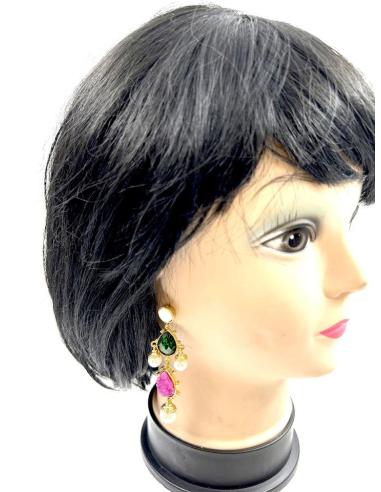 PENDIENTES LARGOS VERDES Y FUCSIAS CON PERLAS ESTILO BARROCO CHIC PARA BODAS