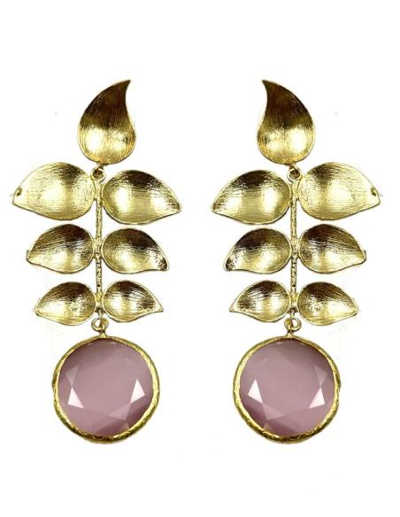 PENDIENTES BODA LARGOS DORADOS Y ROSAS CON HOJAS DE INVITADA PERFECTA