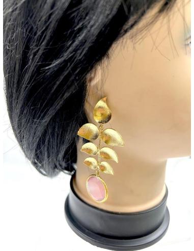 PENDIENTES BODA LARGOS DORADOS Y ROSAS CON HOJAS DE INVITADA PERFECTA
