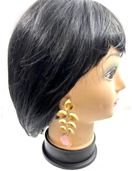 PENDIENTES BODA LARGOS DORADOS Y ROSAS CON HOJAS DE INVITADA PERFECTA