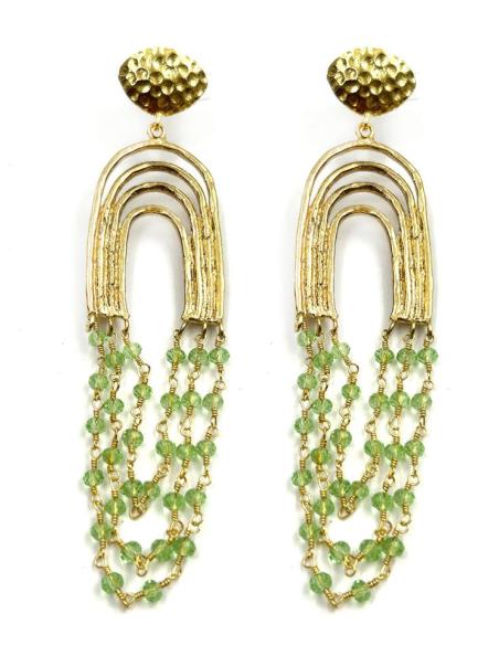 ELEGANTES PENDIENTES LARGOS DORADOS Y VERDES AGUA PARA BODAS DE NOCHE