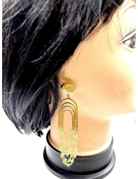 ELEGANTES PENDIENTES LARGOS DORADOS Y VERDES AGUA PARA BODAS DE NOCHE