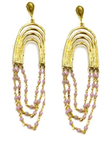 ELEGANTES PENDIENTES LARGOS DORADOS Y LILAS PARA BODAS DE NOCHE