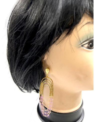 ELEGANTES PENDIENTES LARGOS DORADOS Y LILAS PARA BODAS DE NOCHE