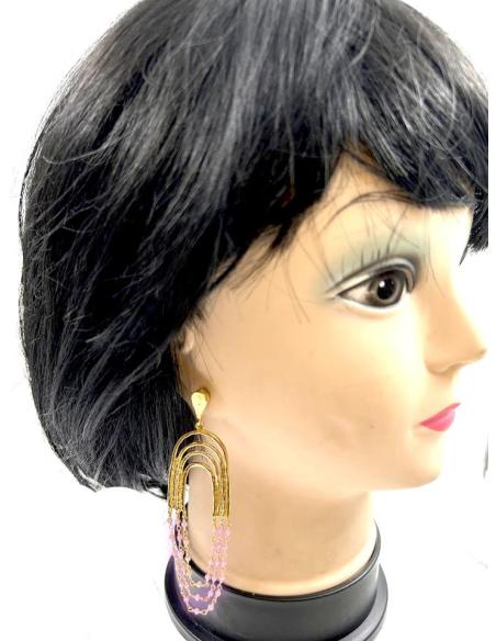 ELEGANTES PENDIENTES LARGOS DORADOS Y LILAS PARA BODAS DE NOCHE