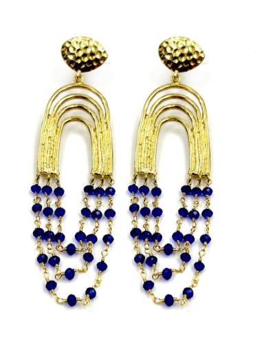 ELEGANTES PENDIENTES LARGOS DORADOS Y AZULONES ARA BODAS DE NOCHE