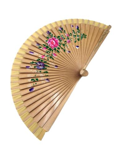 ABANICOS MUJER MADERA CON FLORES BONITAS A AMBOS LADOS