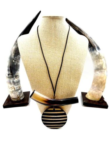 COLLARES MUJER CUERO Y CUERNO DE BUFALO AFRICANO