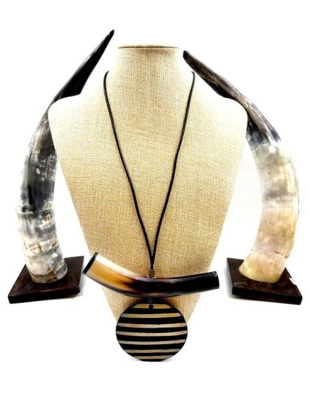 COLLARES MUJER CUERO Y CUERNO DE BUFALO AFRICANO
