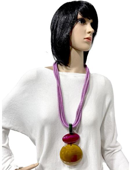 COLLARES MORADOS CON COLGANTE TRIBAL DE CUERNO EXOTISMO AFRICANO