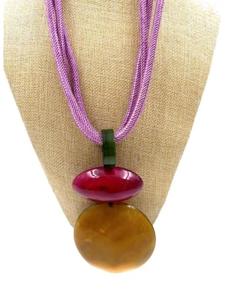 COLLARES MORADOS CON COLGANTE TRIBAL DE CUERNO EXOTISMO AFRICANO