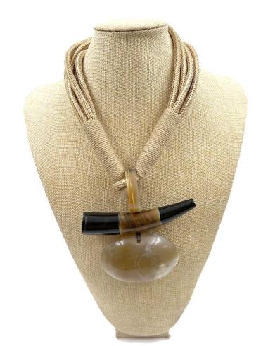 COLLARES BEIGE Y NEGRO ESTILO IBIZA CON COLMILLO ARTESANAL