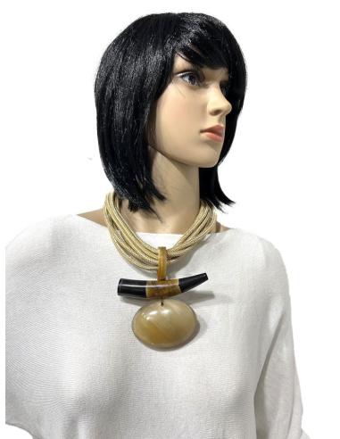 COLLARES BEIGE Y NEGRO ESTILO IBIZA CON COLMILLO ARTESANAL