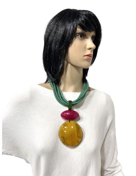 COLLARES VERDES ESTILO IBIZA Y COLGANTE ARTESANAL AFRICANO