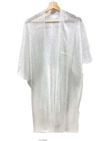CHAL KIMONO MUJER EN BLANCO CON FLECOS DE MODA ESTILO IBICENCO