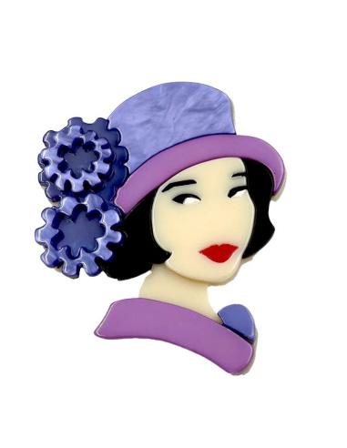 BROCHES MORADOS CON BELLA CARA DE MUJER