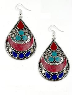 PENDIENTES LARGOS PLATEADOS TURQUESA Y CORAL