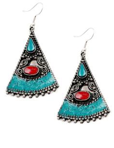PENDIENTES PLATEADOS LARGOS DE MUJER ESTILO ETNICO
