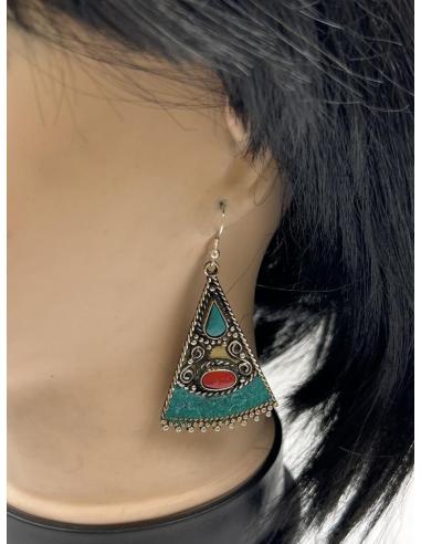 PENDIENTES PLATEADOS LARGOS DE MUJER ESTILO ETNICO