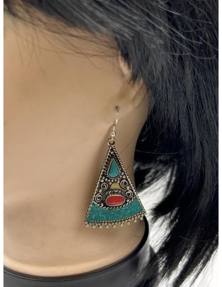 PENDIENTES PLATEADOS LARGOS DE MUJER ESTILO ETNICO