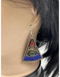 LARGOS PENDIENTES PLATEADOS AZULES Y ROJOS ESTILO BOHO CHIC 2