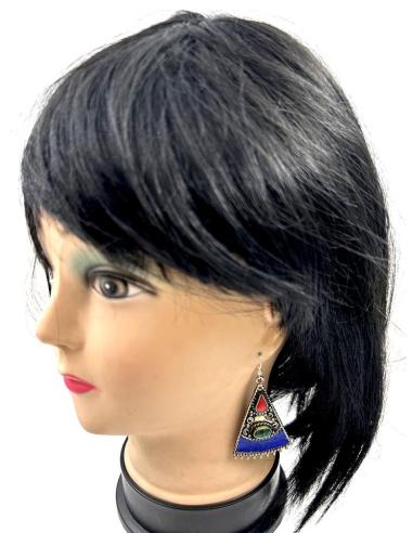 LARGOS PENDIENTES PLATEADOS AZULES Y ROJOS ESTILO BOHO CHIC