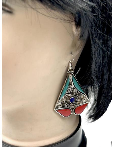 PENDIENTES LARGOS PLATEADOS ARTESANIA AFGANA PARA MUJER