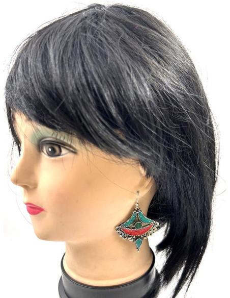 PENDIENTES PLATEADOS CON PIEDRAS TURQUESA Y ROJO
