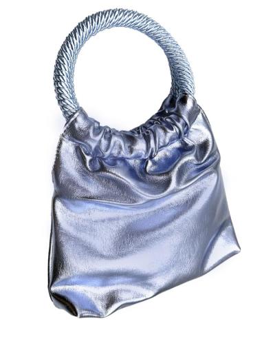 BOLSOS MODA PLATEADOS DE FIESTA CON ASA REDONDA Y CADENA LARGA