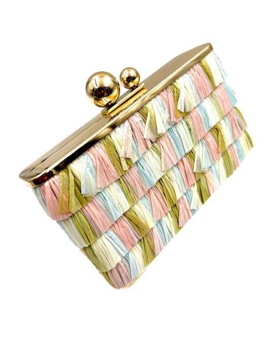 BOLSOS RAFIA CON FLECOS PASTELES PARA BODAS VERANO EN ROSAS AZULES TOSTADO Y BLANCO ROTO