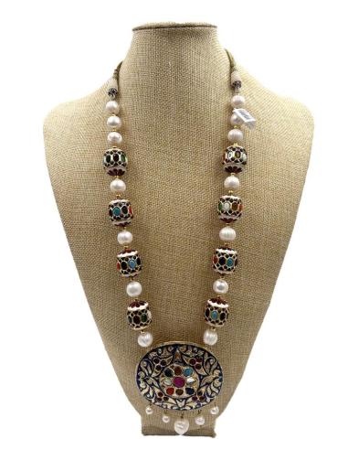 COLLARES DE PERLAS Y PIEDRA CON MEDALLON EXOTICO JOYAS INDIAS UNICAS